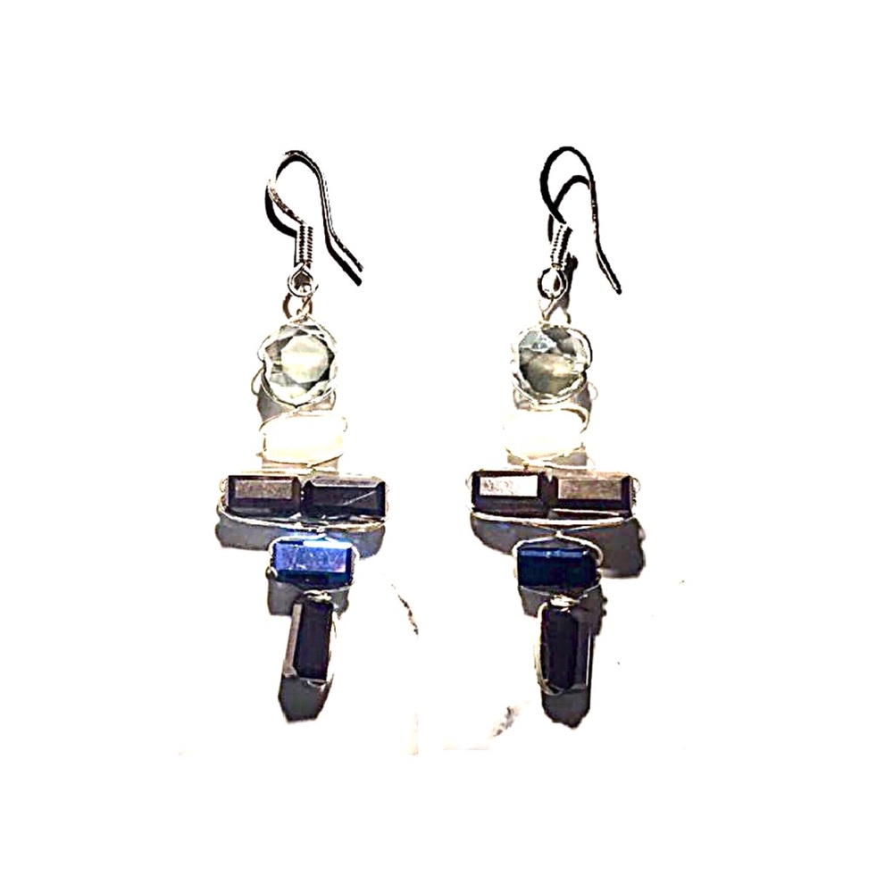 Stacked Glass Gem Ladder Drop Sterling Silver Earrings - Picture 2 of 7